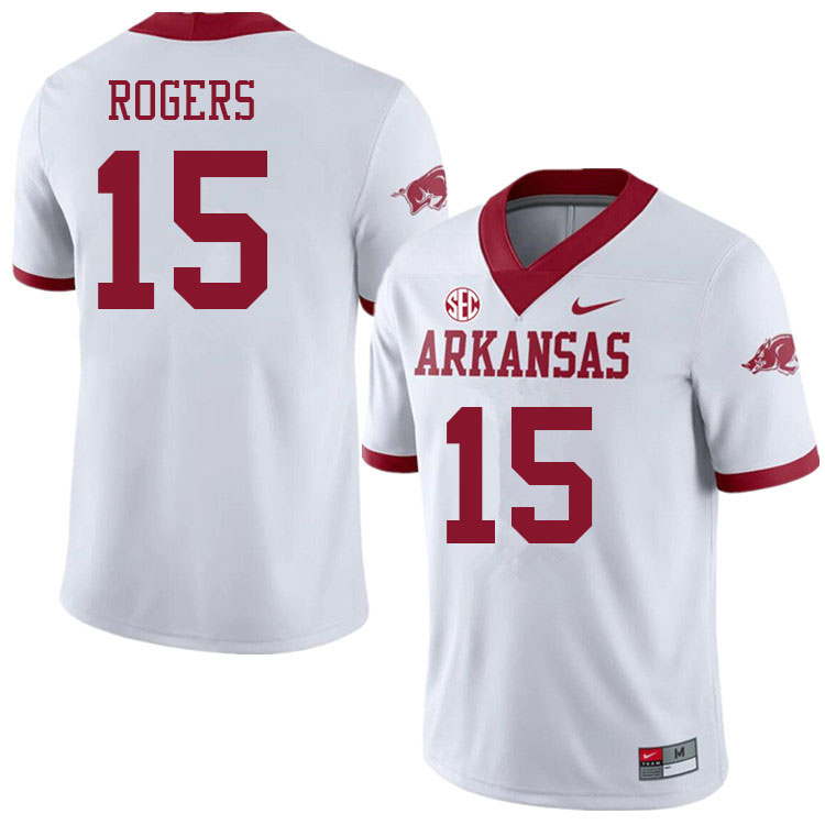 Men #15 Landon Rogers Arkansas Razorbacks College Football Jerseys Sale-Alternate White